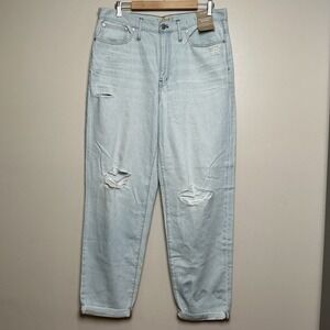 Madewell The Slouchy Boyjean Distressed Light Wash Sz 30 TALL NJ467 $128 NWT*
